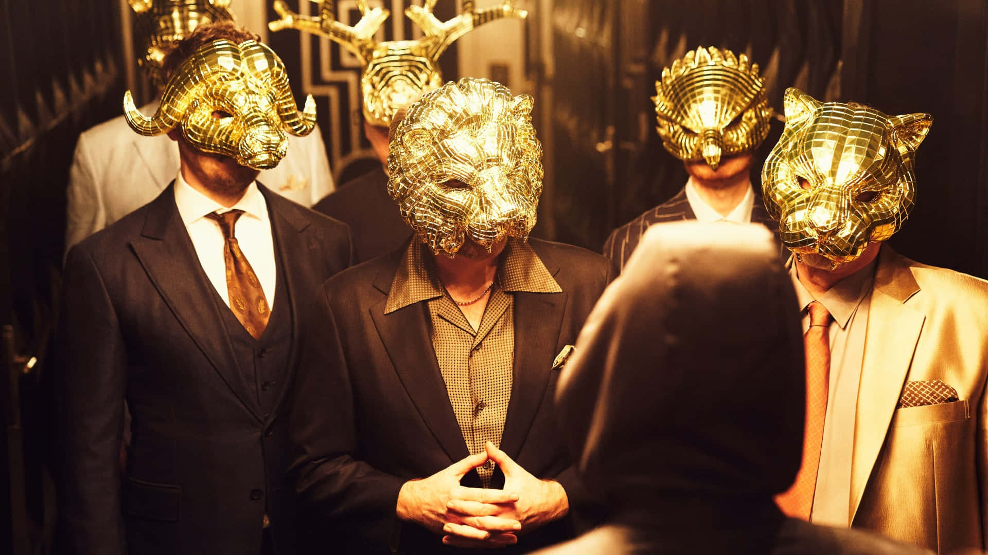 Squid Game Season 2, golden animal masks, men in suits, Full HD Desktop Wallpaper