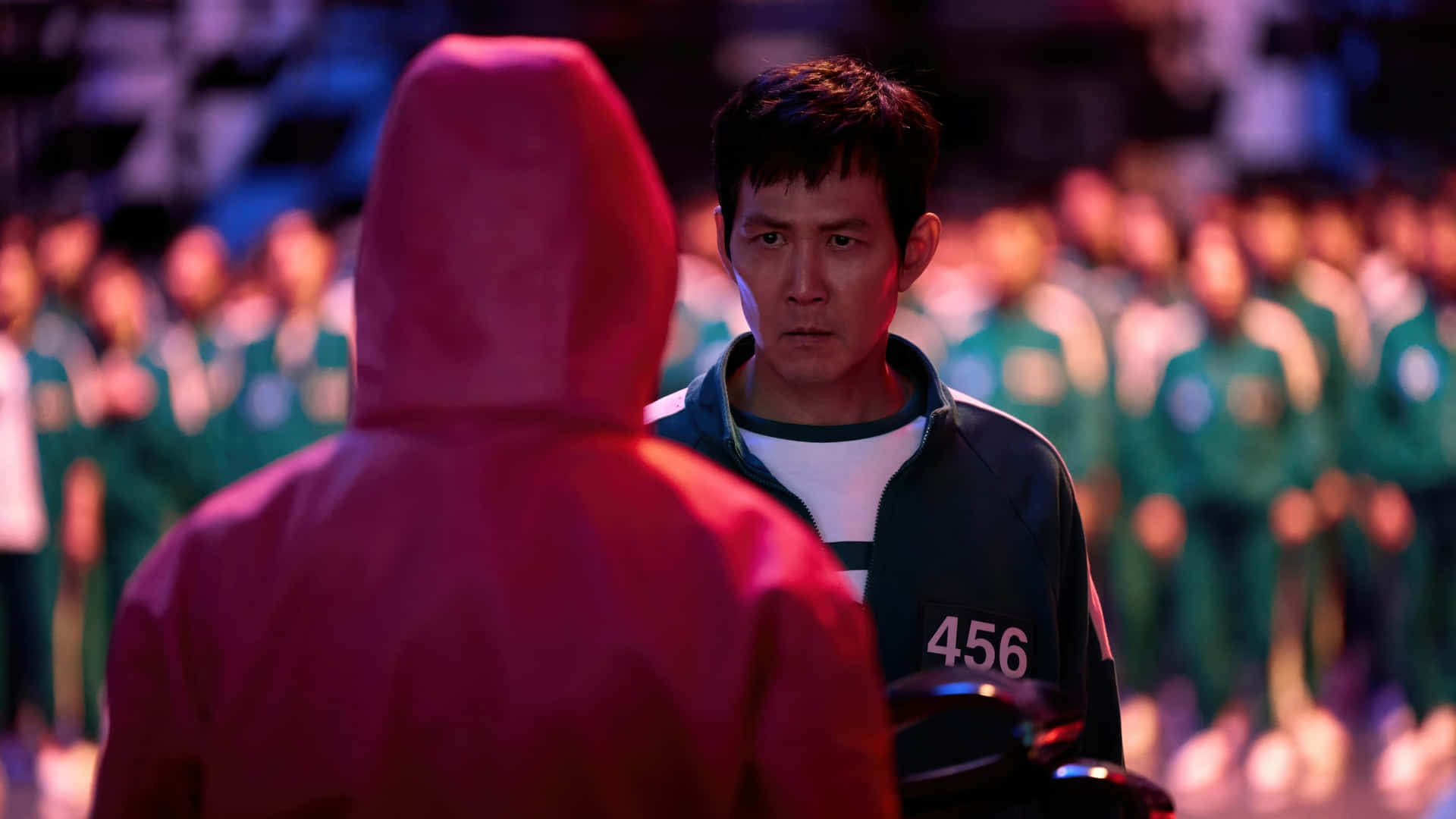 Squid Game Season 2, number 456, red hooded jacket, Full HD Desktop Wallpaper