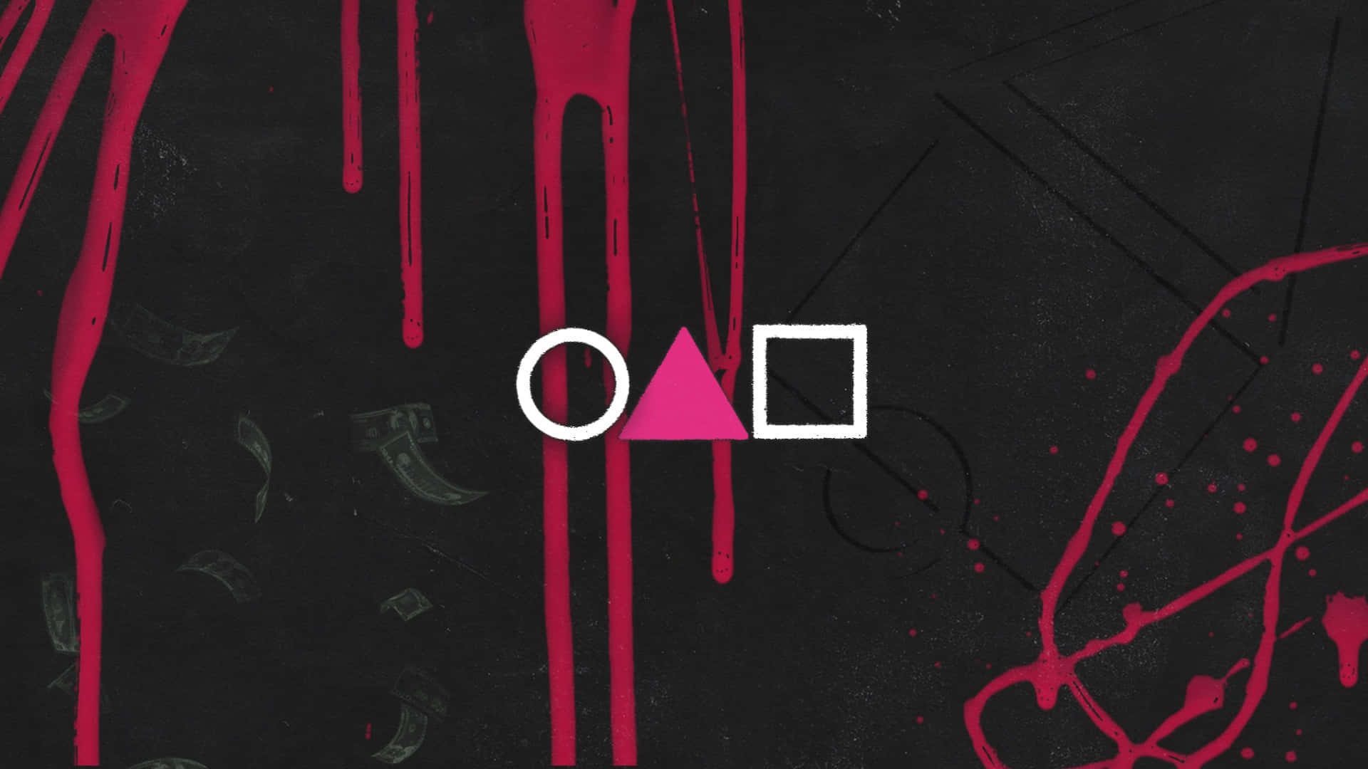 Squid Game Season 2, pink paint drips, black background, Full HD Desktop Wallpaper