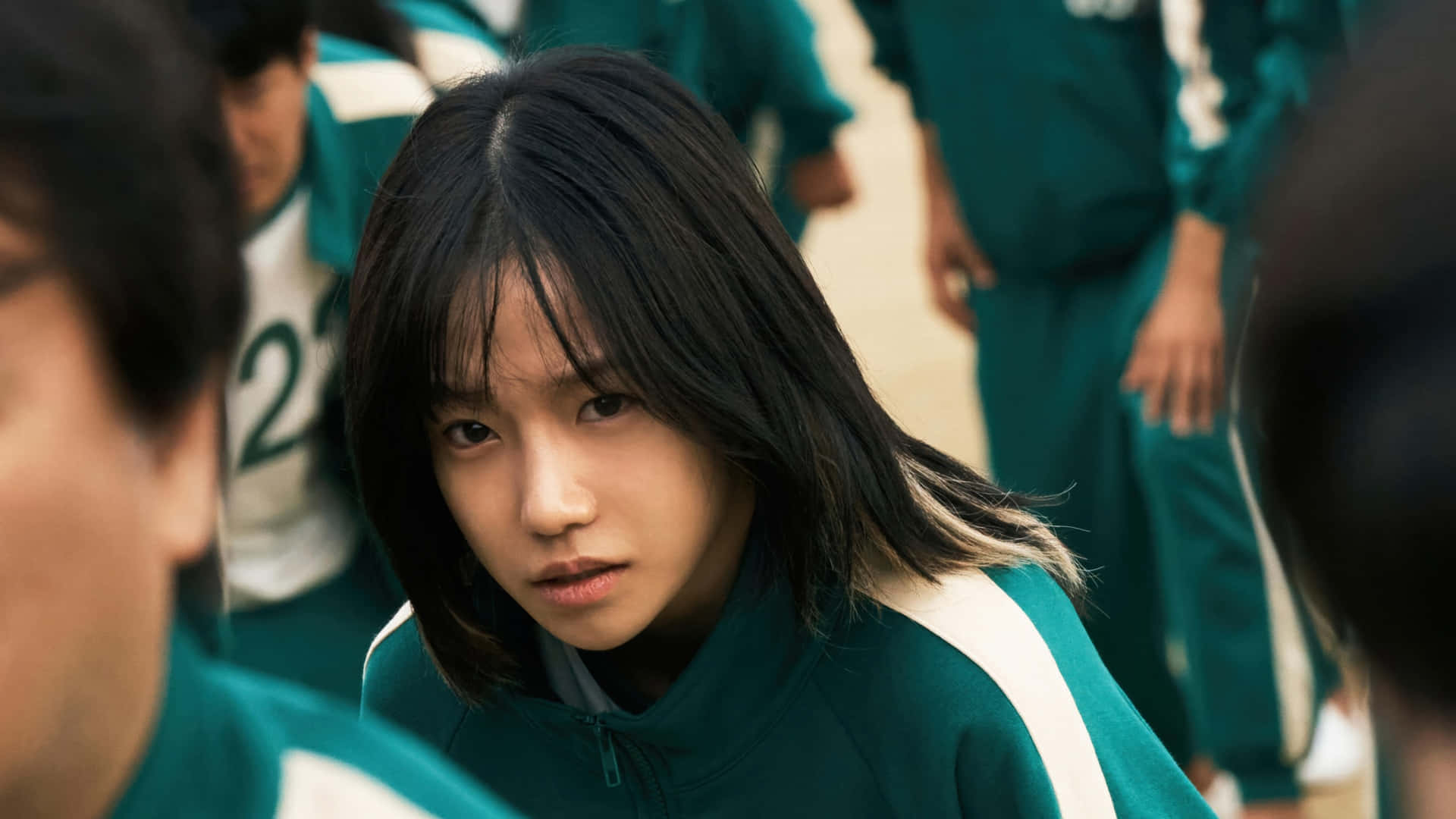 Squid Game Season 2, teal and white tracksuit, young woman, Full HD Desktop Wallpaper