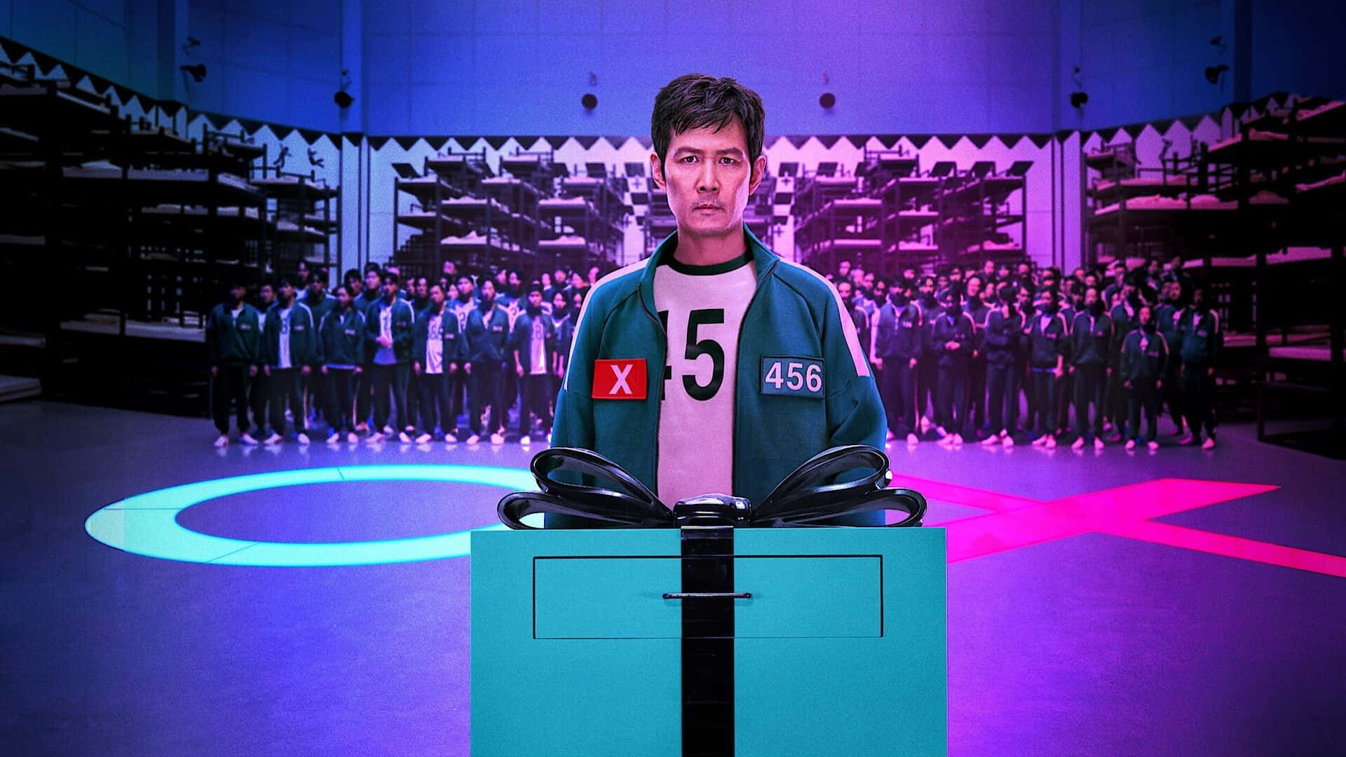 Squid Game Season 2, green jacket, teal gift box, Full HD Desktop Wallpaper