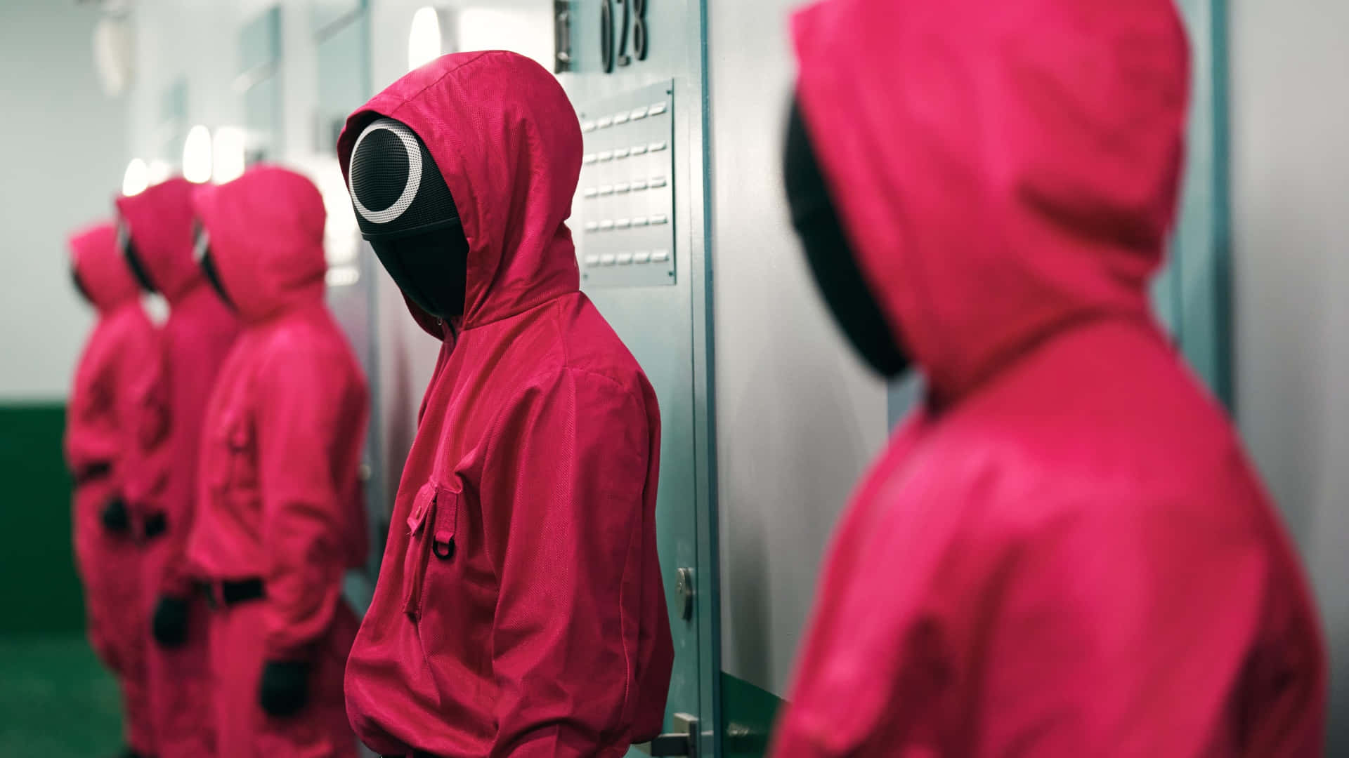 Squid Game Season 2, pink hooded jumpsuits, black masks, Full HD Desktop Wallpaper