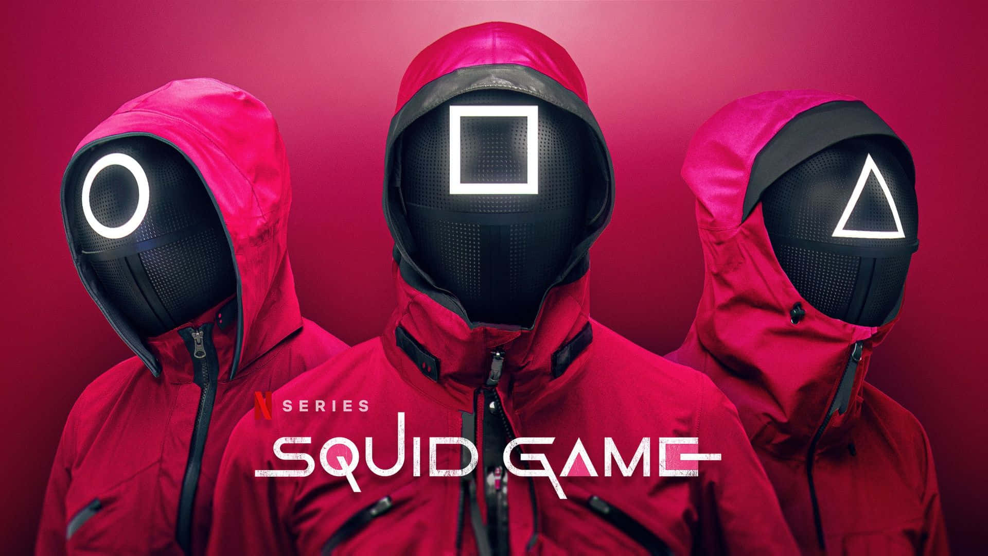 Squid Game Season 3, red hooded jackets, black masks, Full HD Desktop Wallpaper