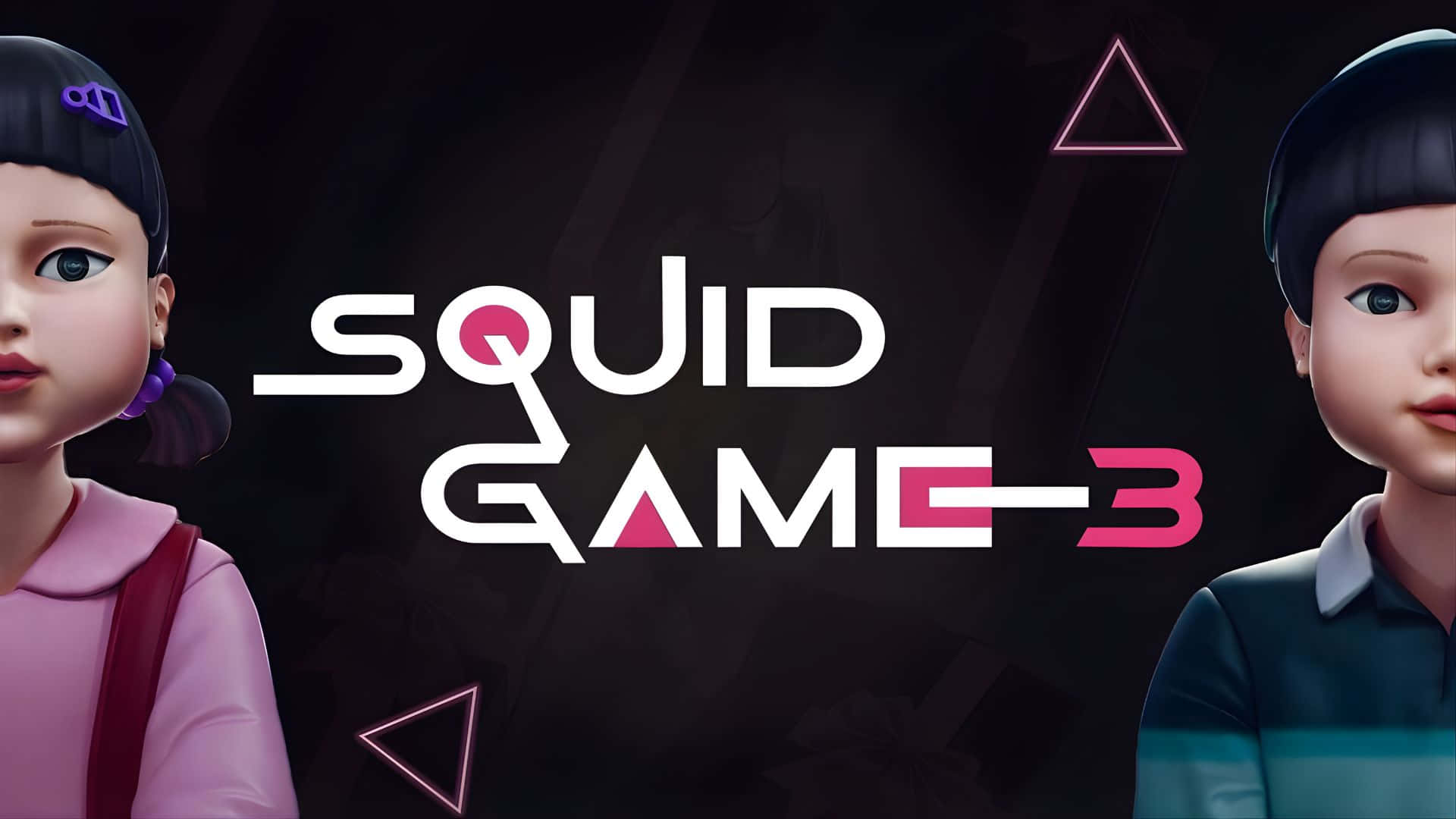 Squid Game 3, glowing pink triangles, dark background, Full HD Desktop Wallpaper
