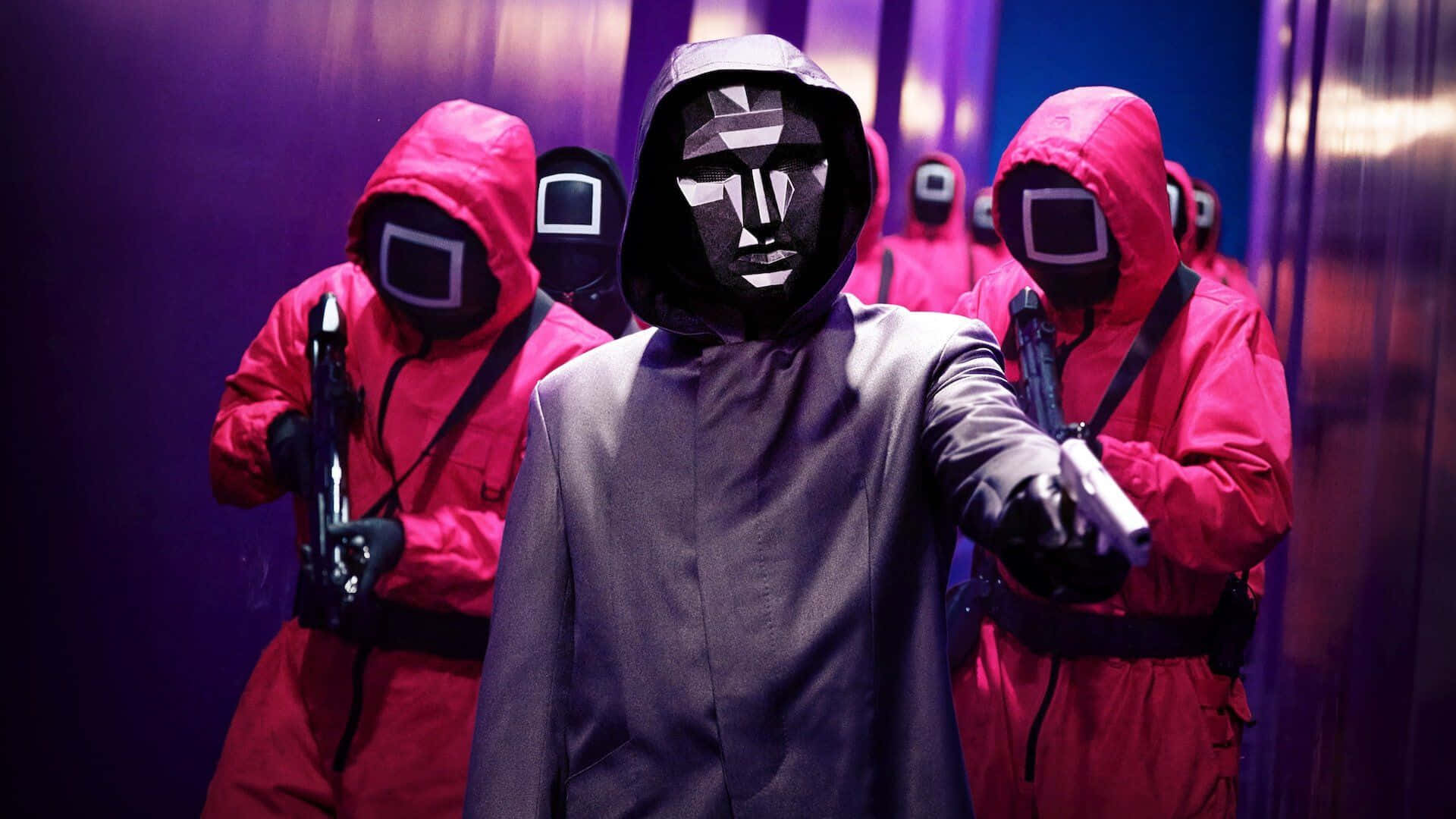 Squid Game Season 3, gray hooded coat, geometric mask, Full HD Desktop Wallpaper