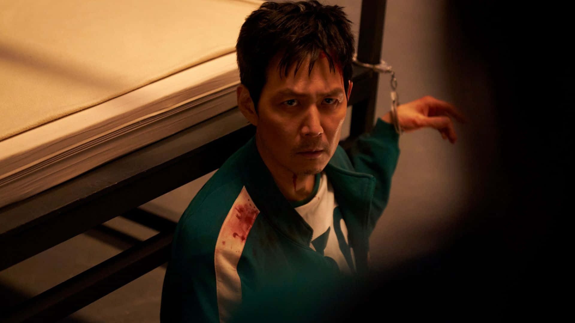 Squid Game Season 3, green and white tracksuit, prison cell, Full HD Desktop Wallpaper