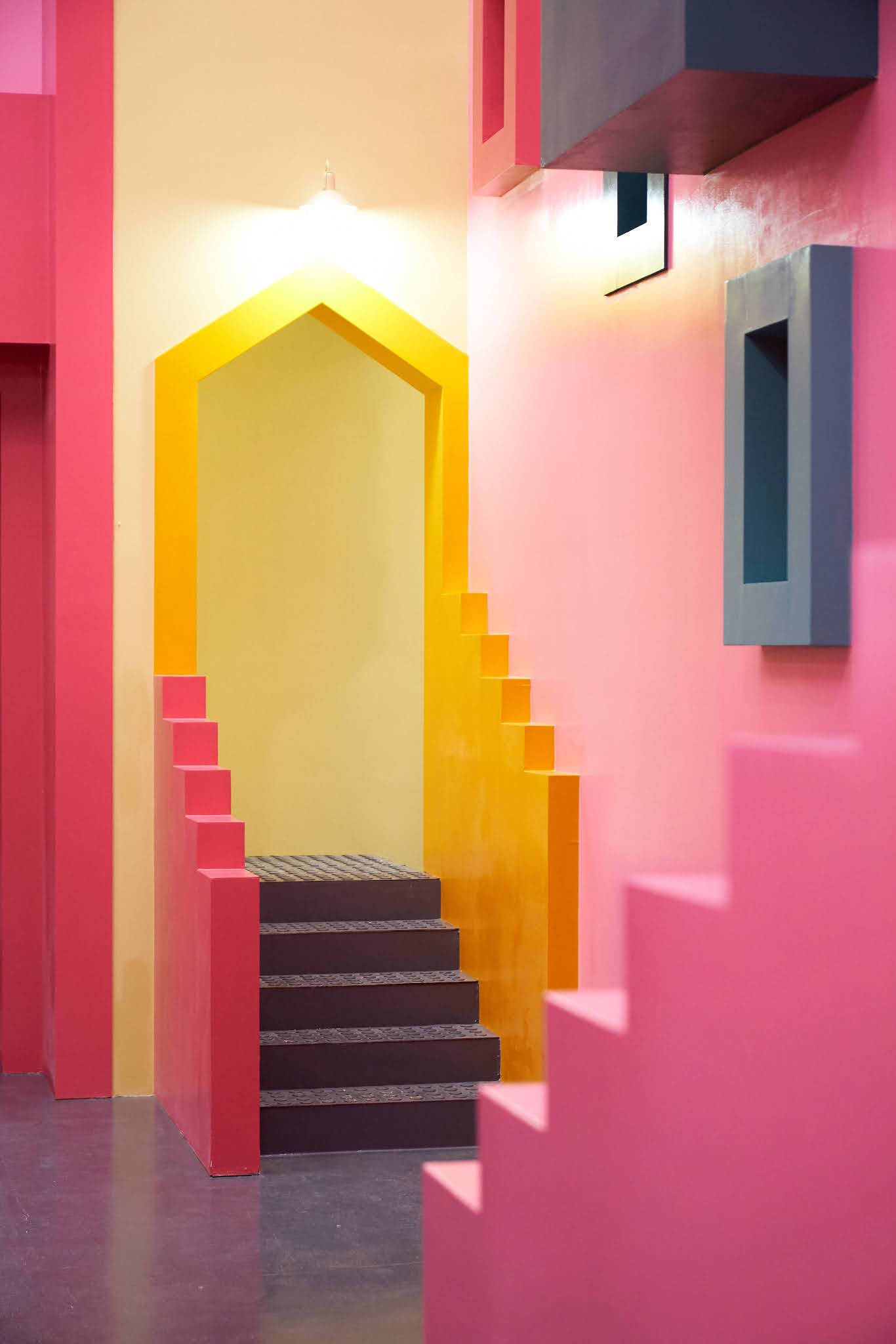 Squid Game, colourful entrance, vibrant pink and yellow, Full HD Phone Wallpaper