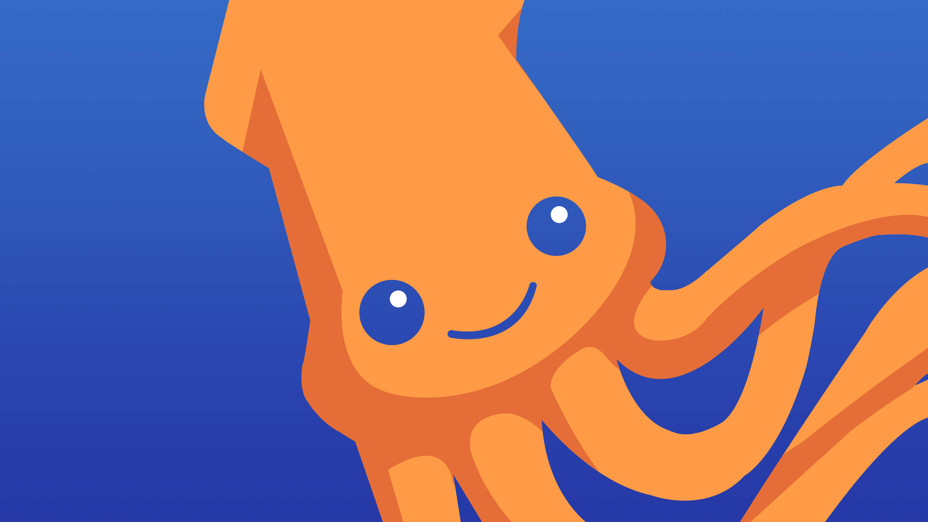 orange, cartoon squid, big blue eyes, 4K Desktop Wallpaper