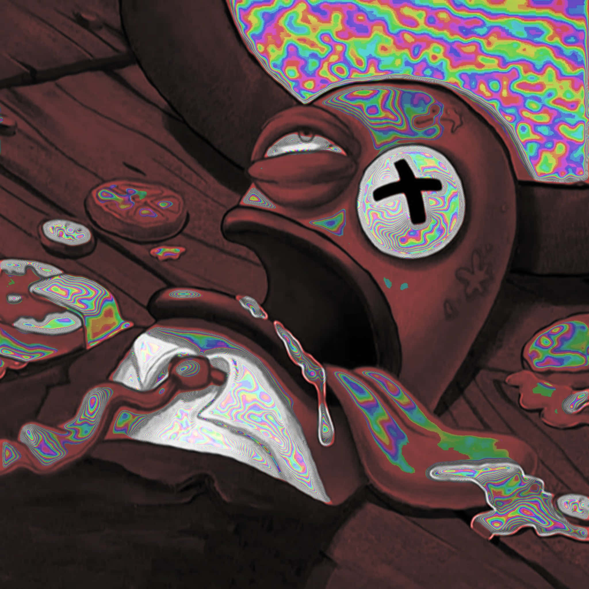 Squidward Tentacles, aesthetic SpongeBob cartoon, psychedelic color distortions, Full HD Desktop Wallpaper