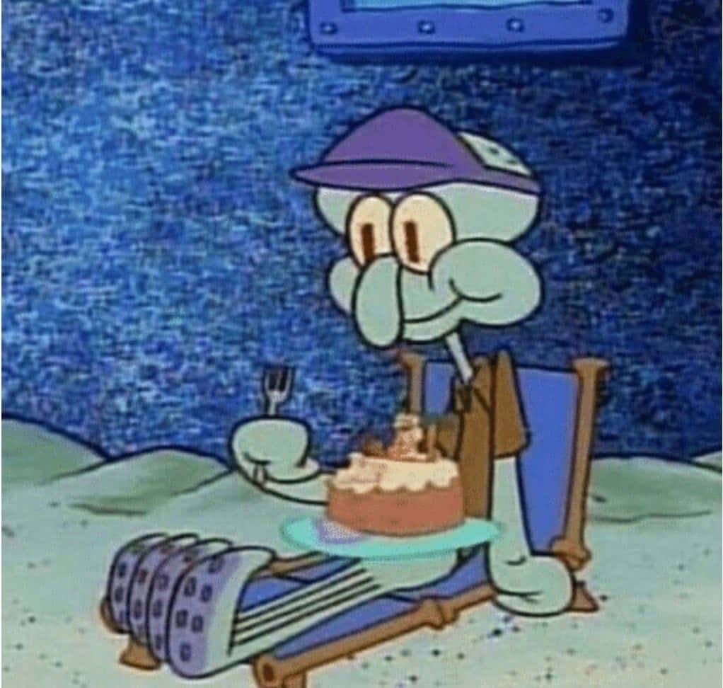 Squidward Tentacles, birthday cake, candle, SD Desktop Wallpaper