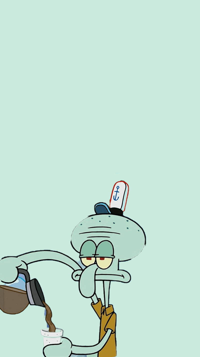 Squidward Tentacles, coffee, pale mint background, HD Phone Wallpaper