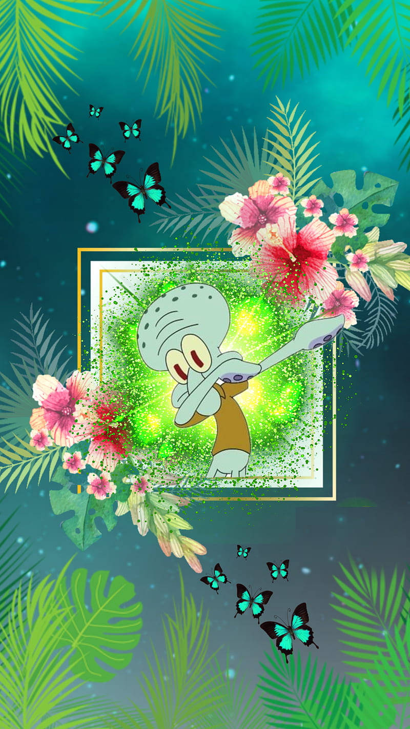 Squidward Tentacles, tropical aesthetic, teal gradient background, HD Phone Wallpaper