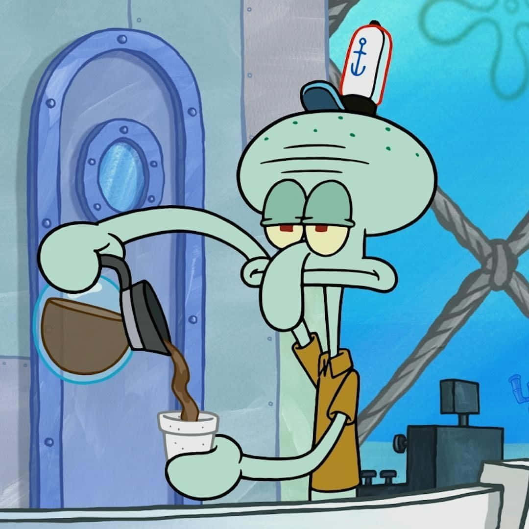 Squidward Tentacles, underwater kitchen, coffee, SD Desktop Wallpaper