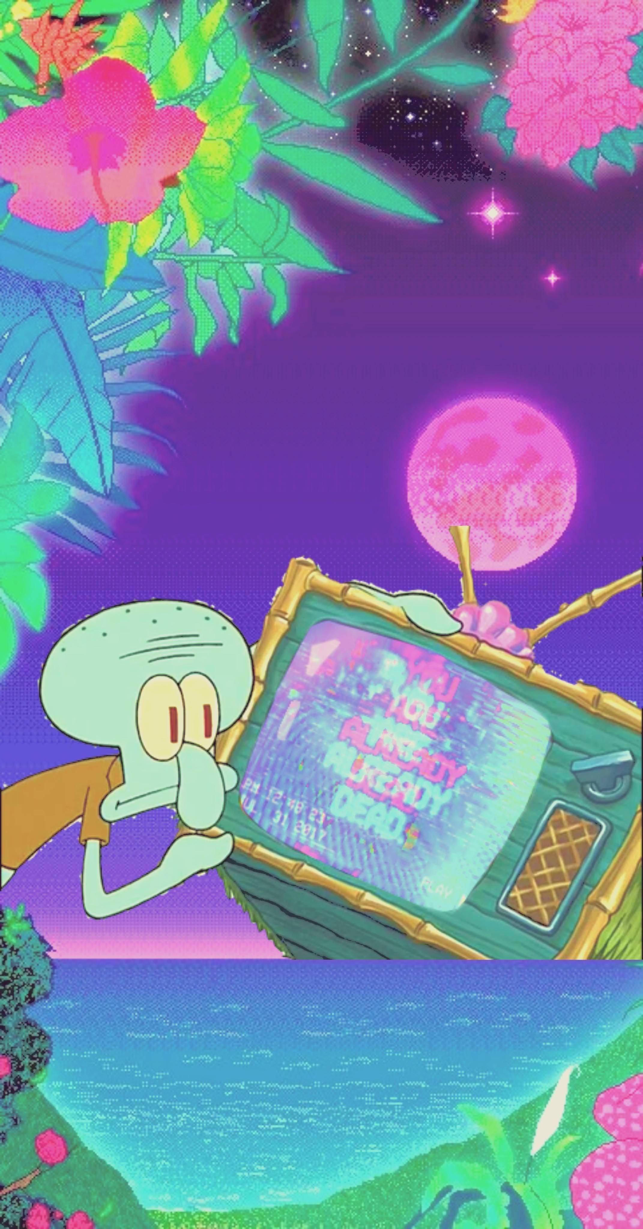 Squidward, retro TV, YOU ALREADY DEAD, 4K Phone Wallpaper