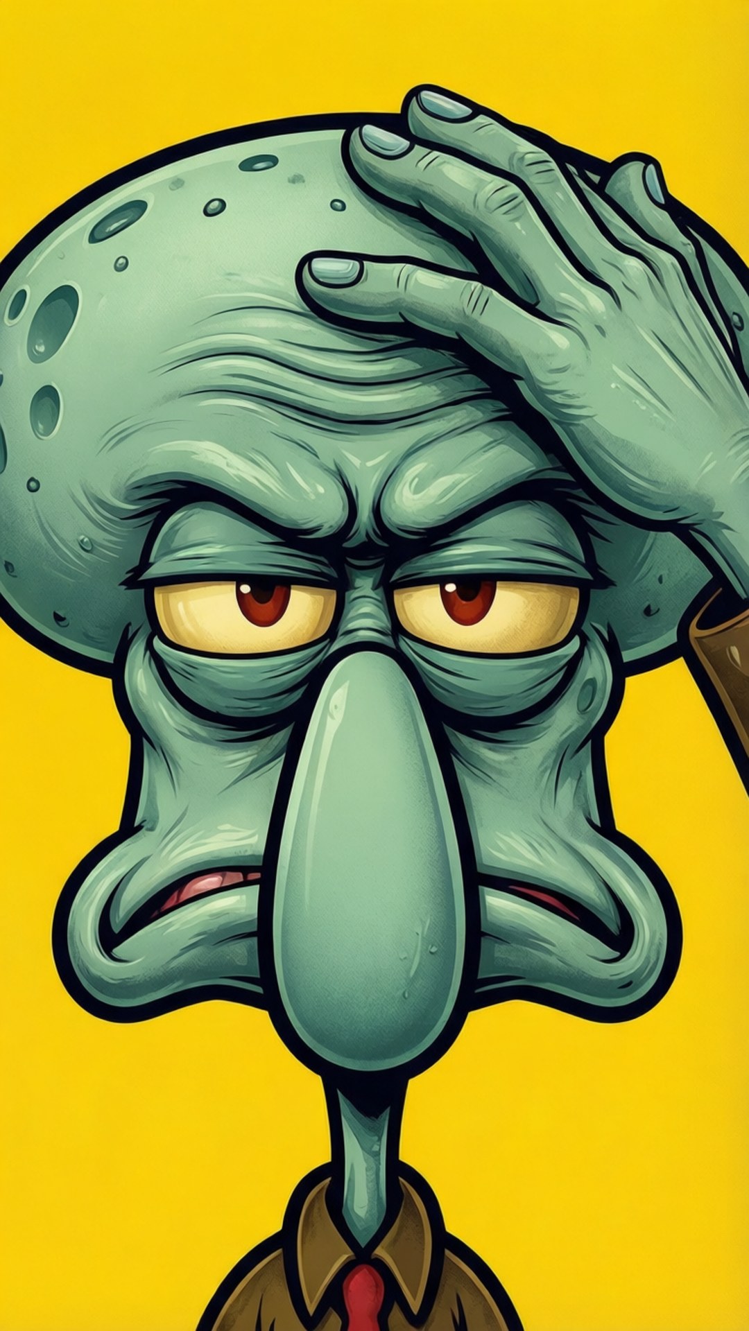 Squidward Tentacles, bright yellow background, hand on forehead, Full HD Phone Wallpaper