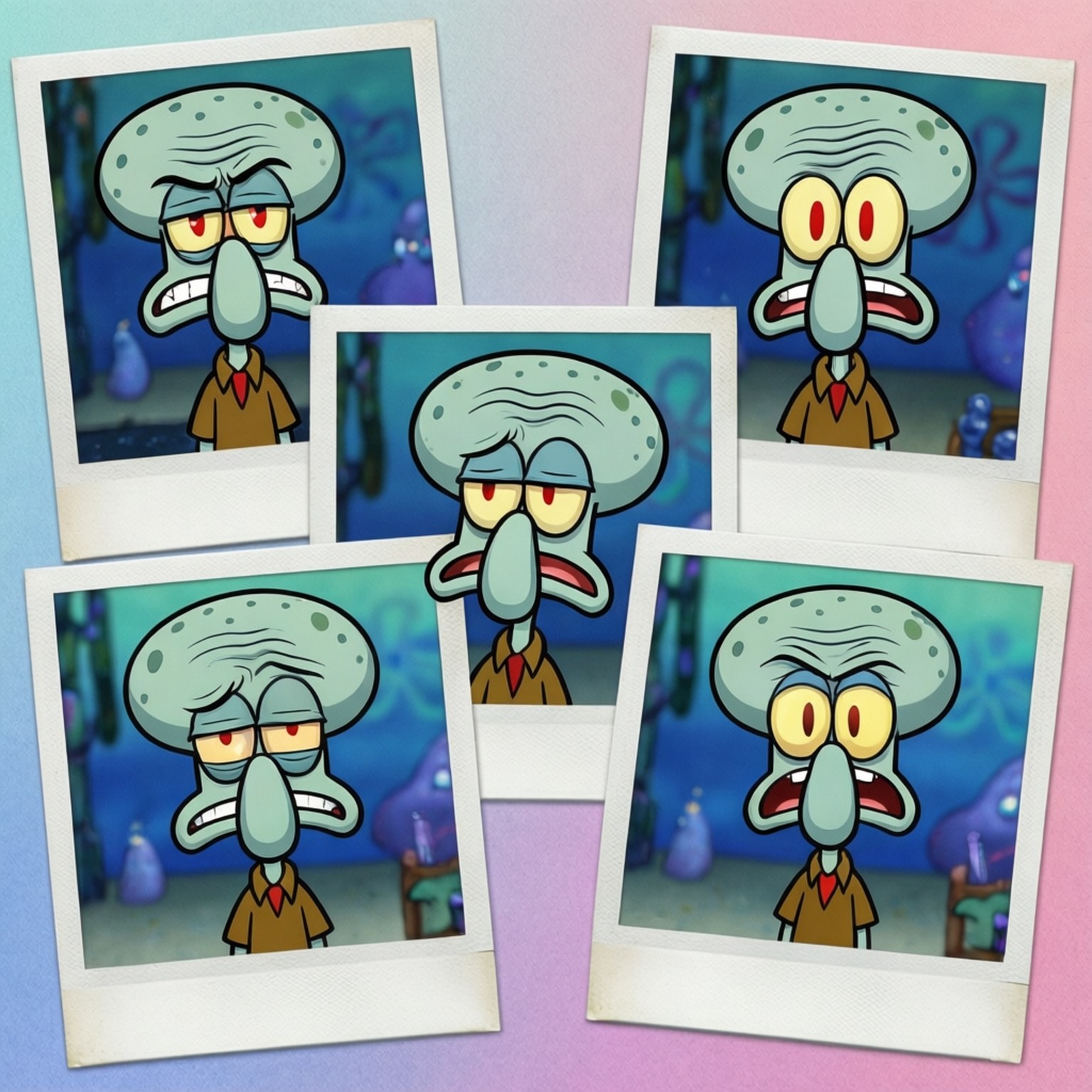 Squidward Tentacles, polaroid photos, angry, HD Desktop Wallpaper