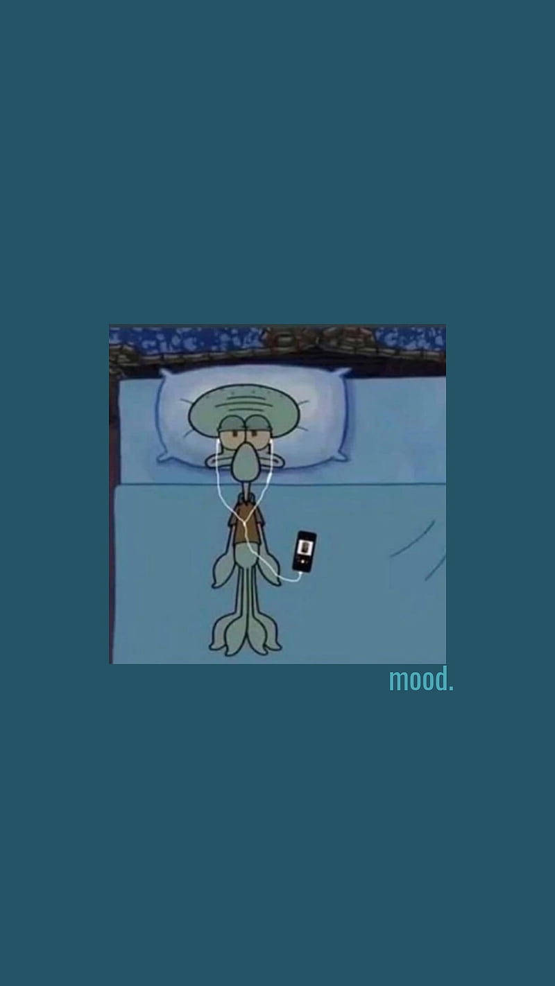 Squidward Tentacles, headphones, phone, HD Phone Wallpaper