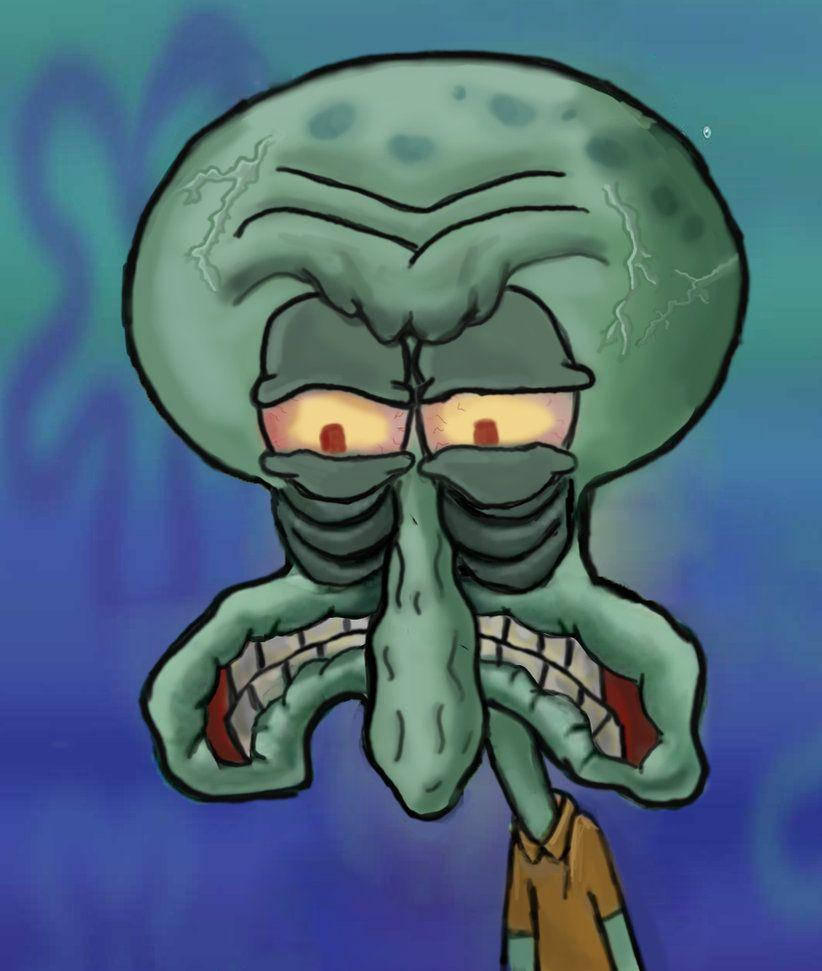 Squidward Tentacles, glowing eyes, clenched fists, SD Phone Wallpaper