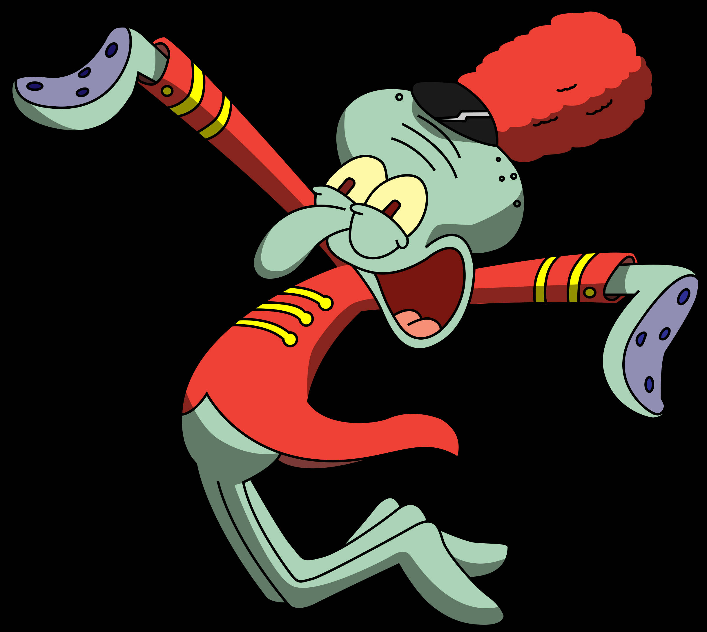 Squidward Tentacles, red and yellow marching band uniform, red pom-pom, Full HD Desktop Wallpaper
