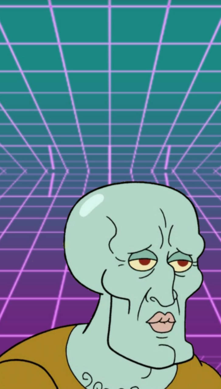 Squidward, vibrant retro-futuristic grid background, teal, HD Phone Wallpaper