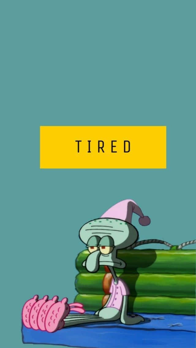 Squidward, pink nightcap, stacked logs, SD Phone Wallpaper
