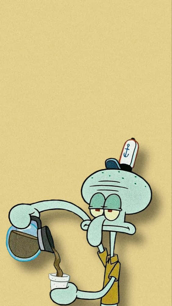 Squidward, coffee, beige background, SD Phone Wallpaper