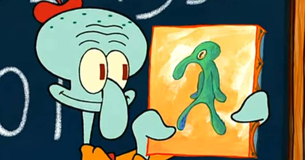 Squidward, green blobby creature, chalkboard, SD Desktop Wallpaper