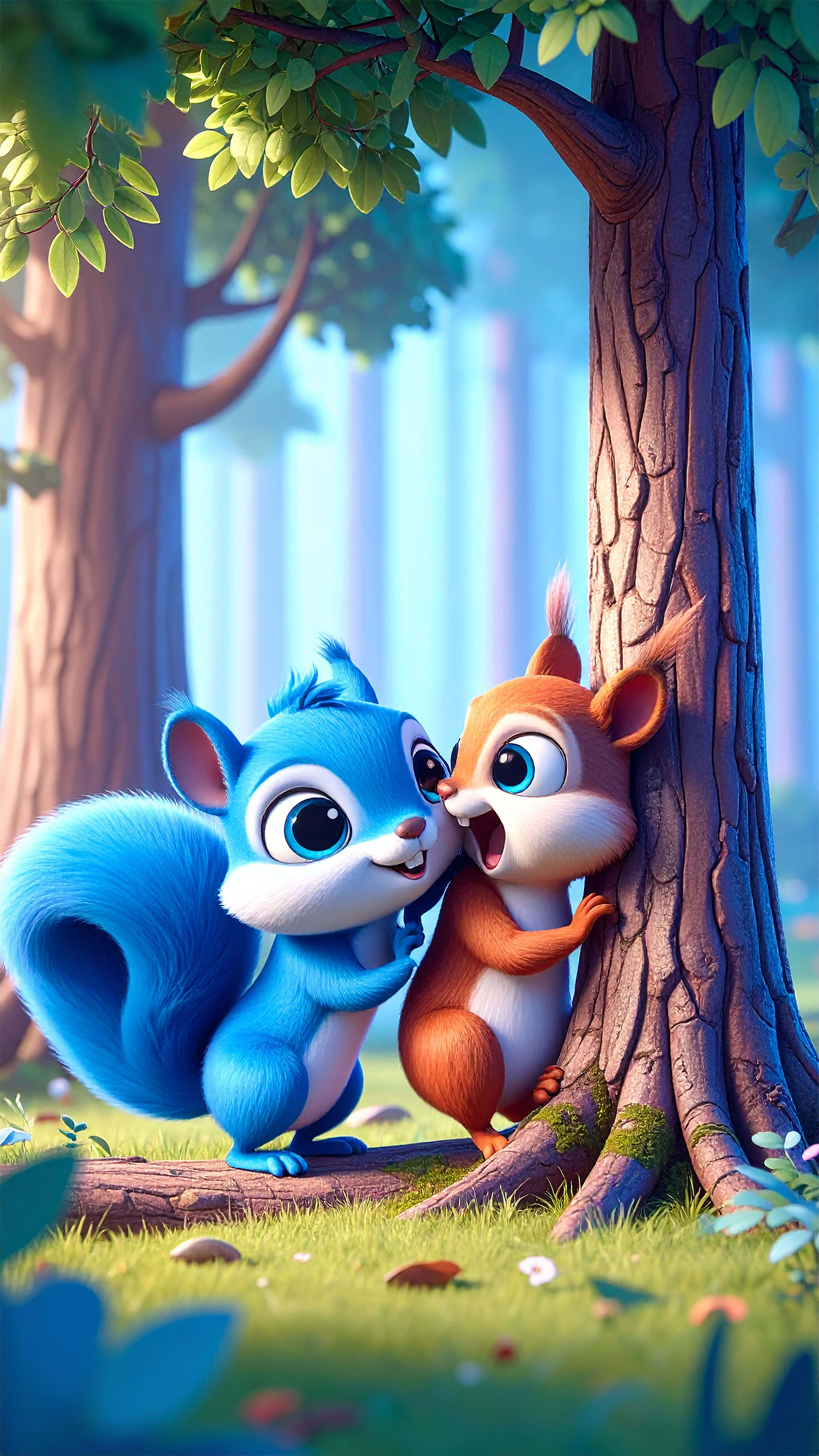 blue, orange, cartoon squirrel, 8K Phone Wallpaper
