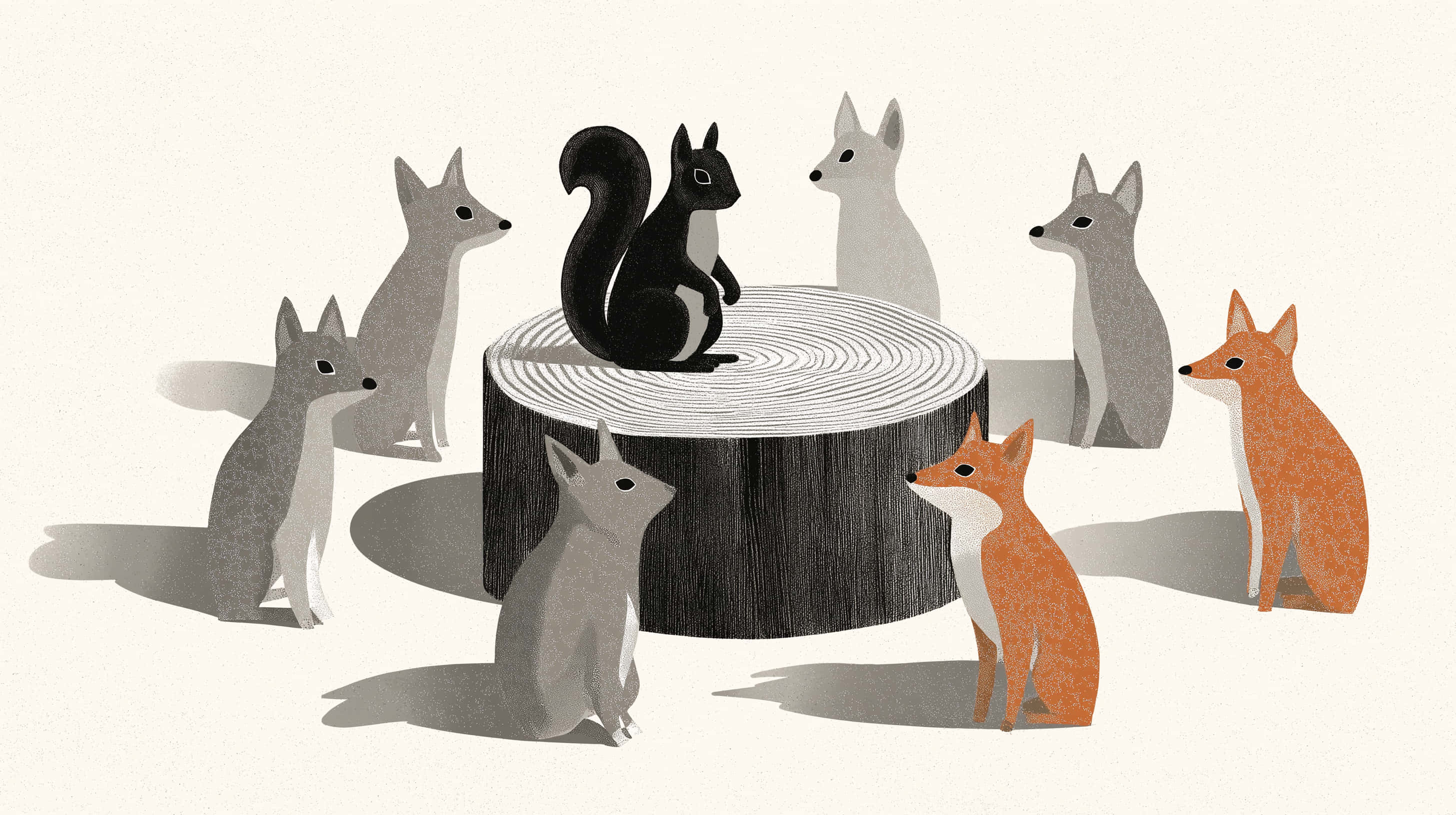 squirrel, tree stump, foxes, 2K Desktop Wallpaper