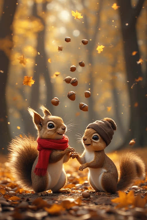 autumn forest, acorns, leaves, SD Phone Wallpaper
