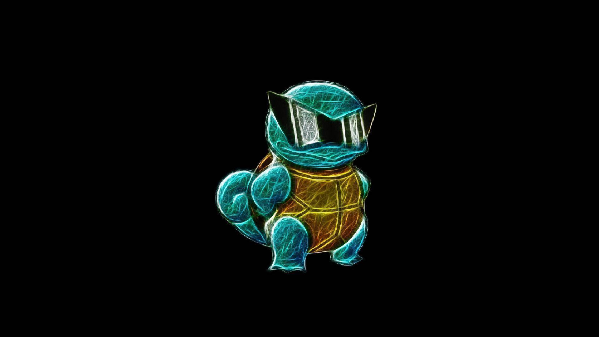 Squirtle, neon blue, gold, Full HD Desktop Wallpaper