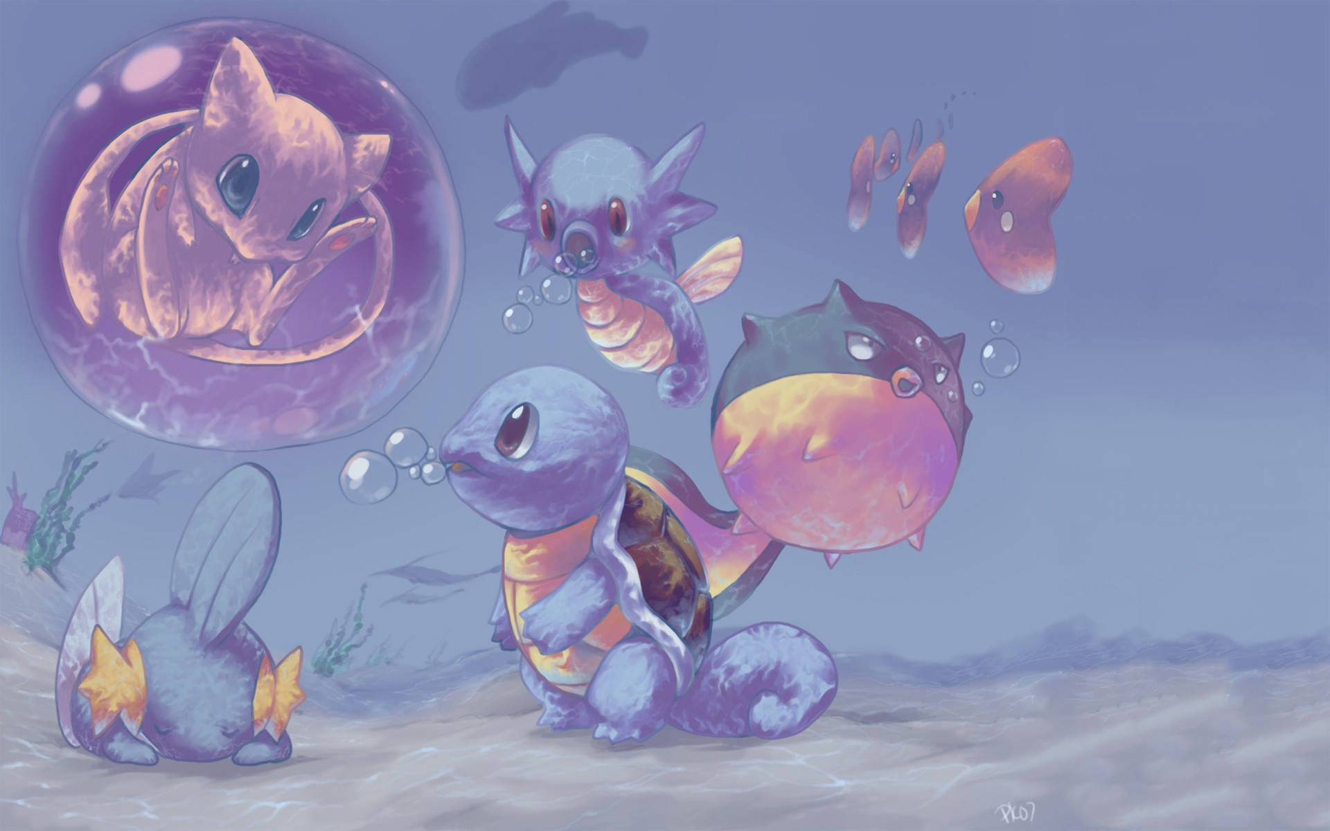 Squirtle, under the sea, bubbles, Full HD Desktop Wallpaper