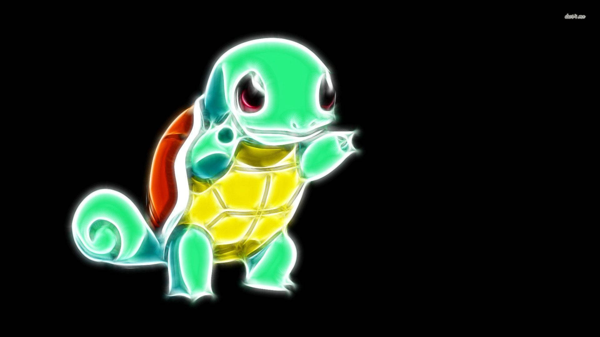 Squirtle, glowing green and yellow, red eyes, Full HD Desktop Wallpaper