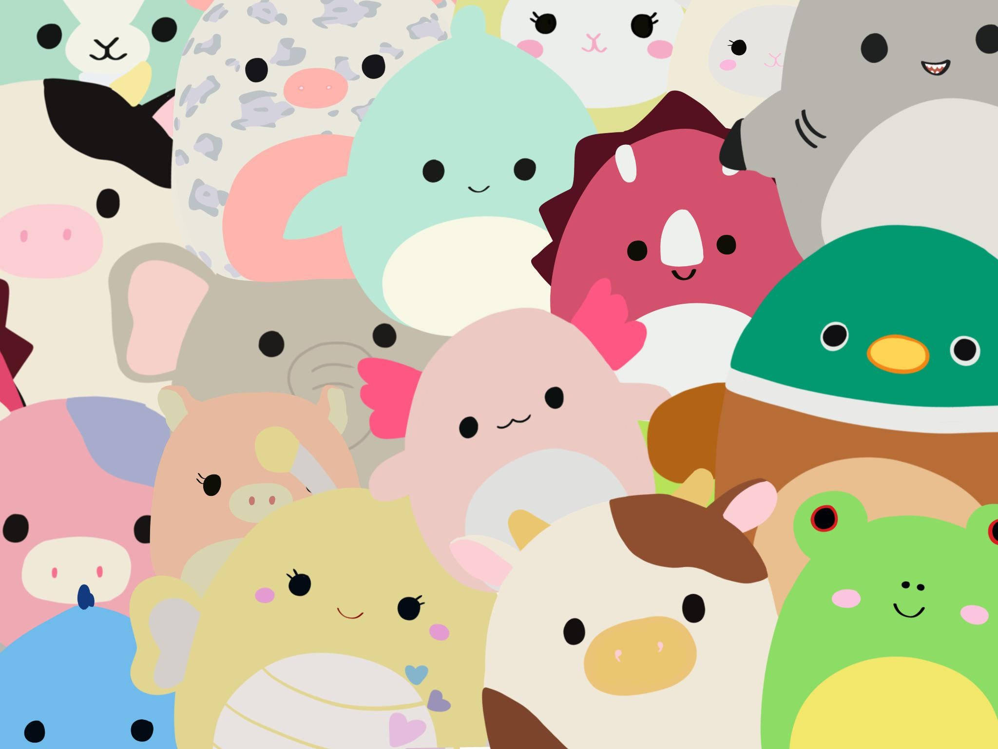 Squishmallows, cartoon animals, soft pastel hues, Full HD Desktop Wallpaper