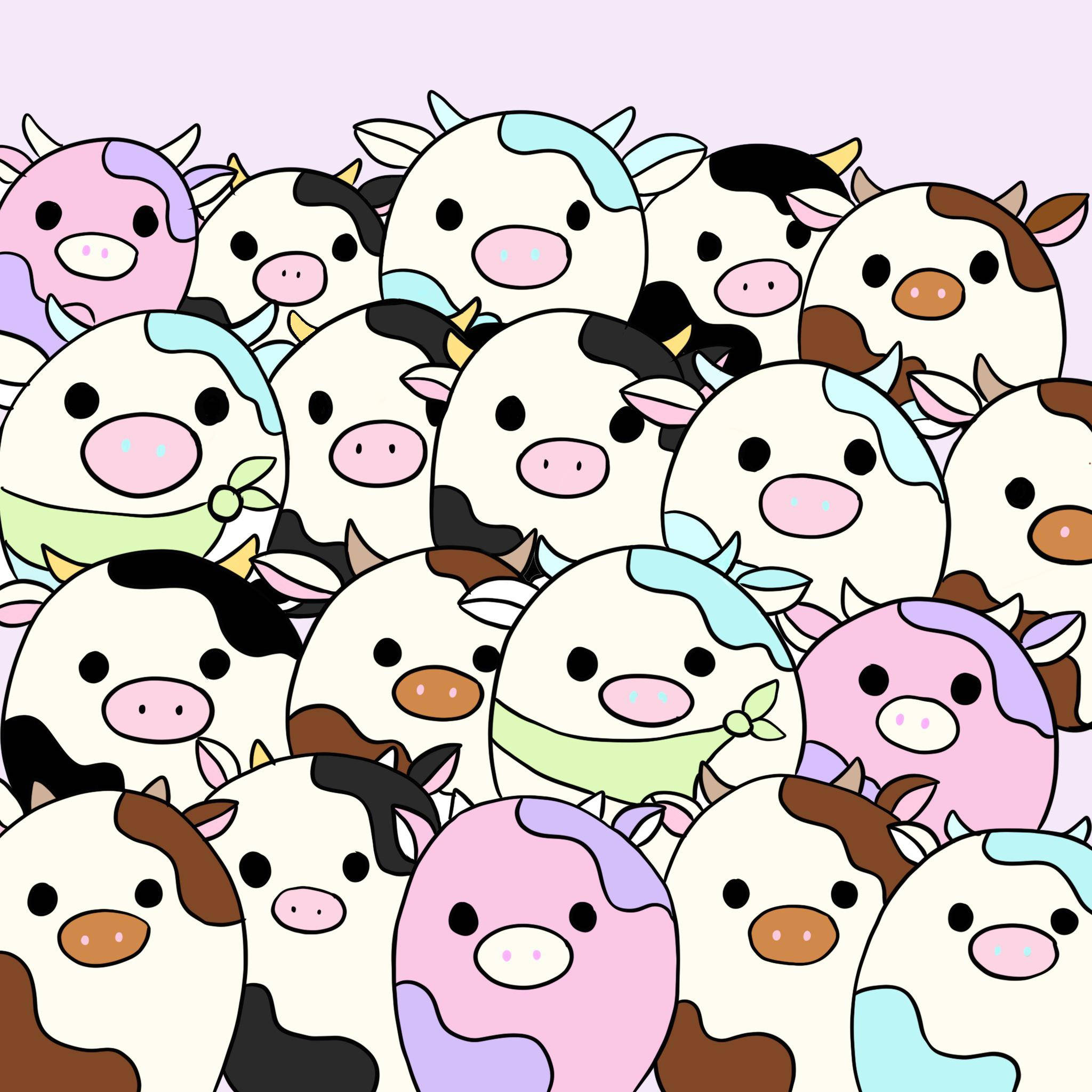 Squishmallows, cartoon cows, pastel color patches, Full HD Desktop Wallpaper