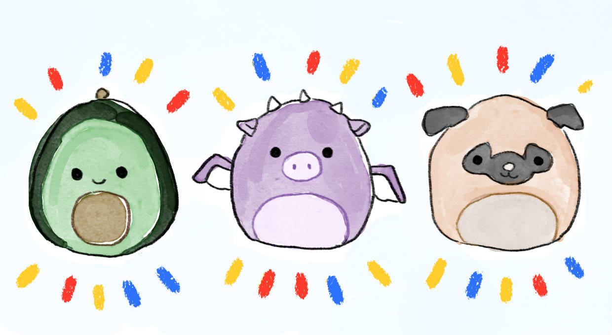 Squishmallows, avocado, purple dragon, SD Desktop Wallpaper