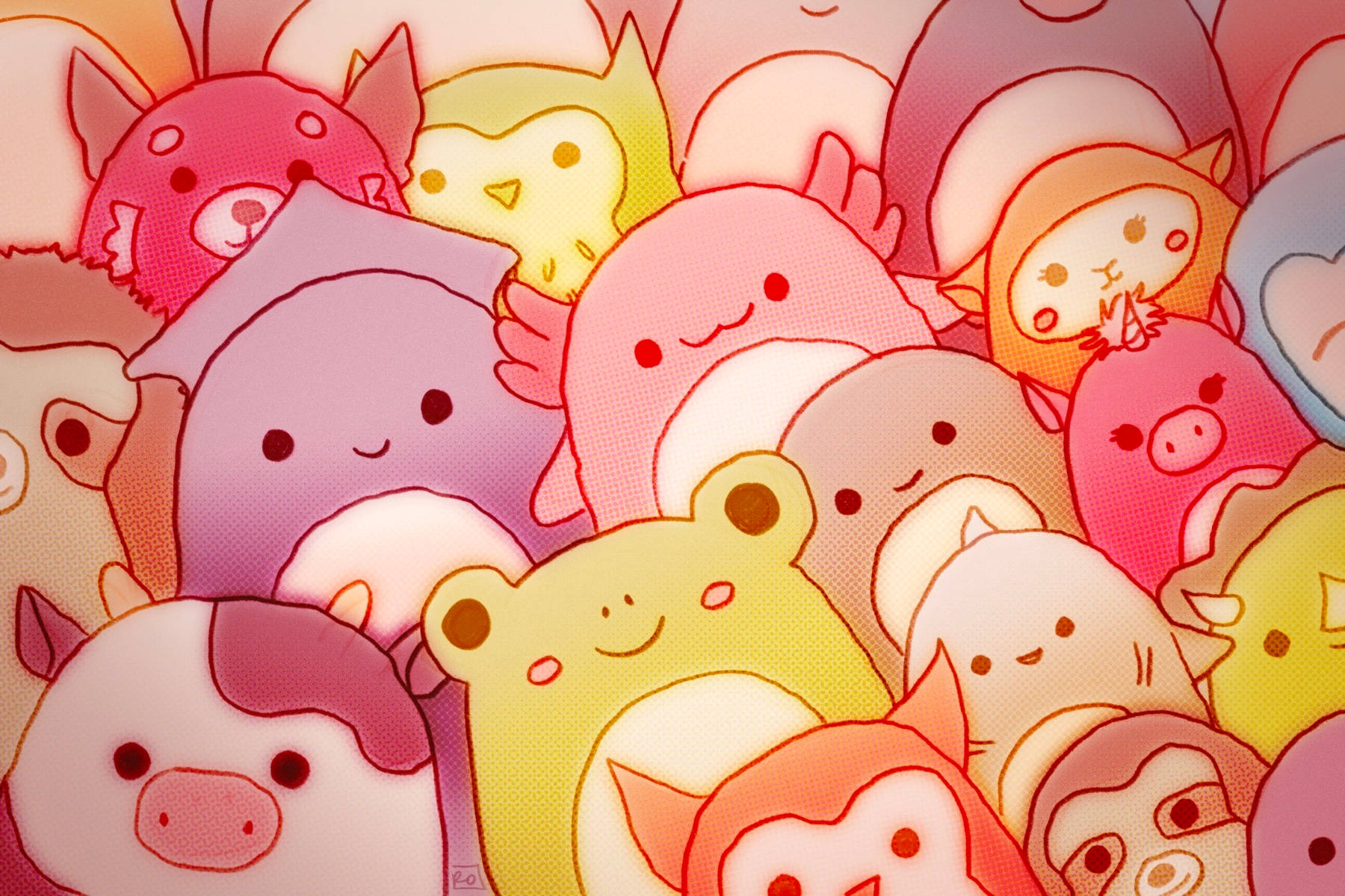 Squishmallows, cartoon animals, pastel colors, HD Desktop Wallpaper