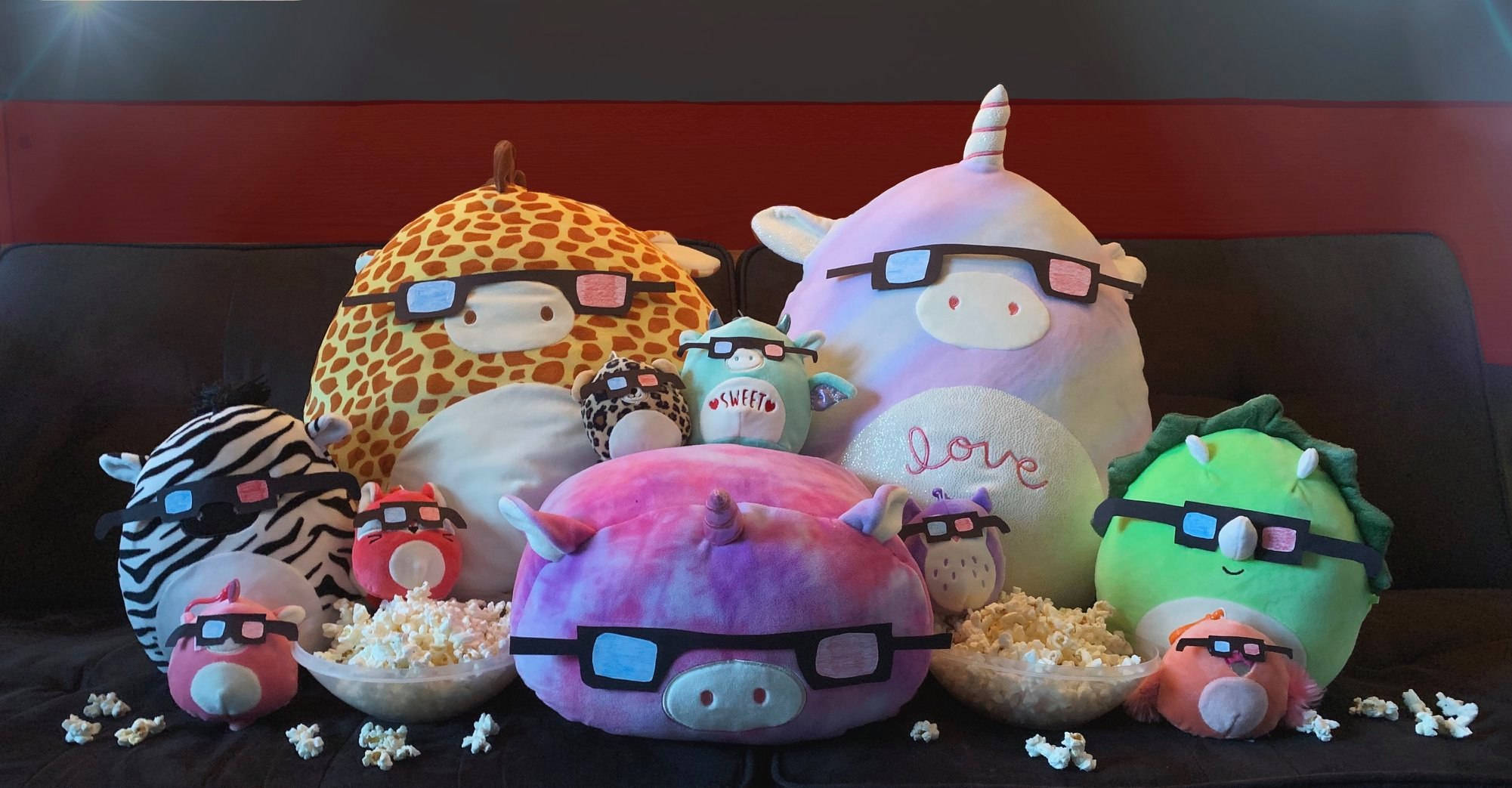 Squishmallows, 3D glasses, couch, Full HD Desktop Wallpaper
