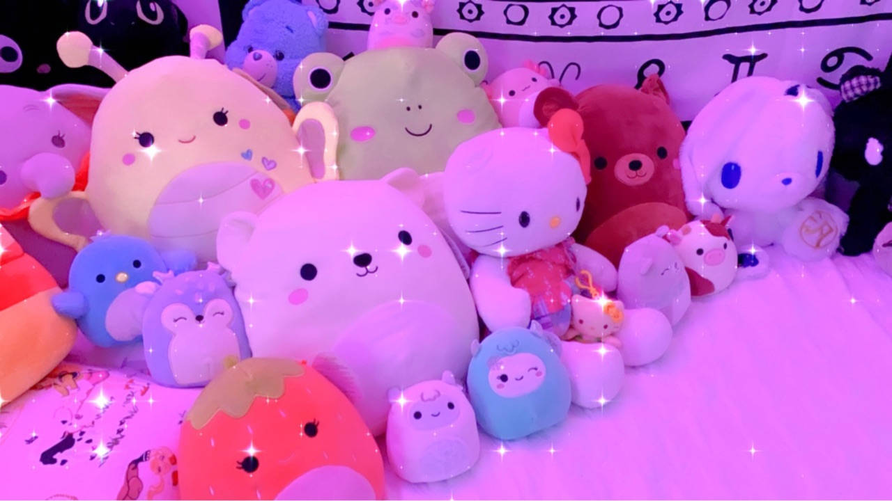 Squishmallows Collection, pink aesthetic, colorful plush toys, HD Desktop Wallpaper