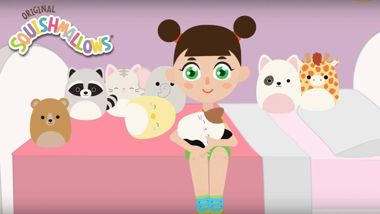 Squishmallows, cartoon girl, green eyes, HD Desktop Wallpaper