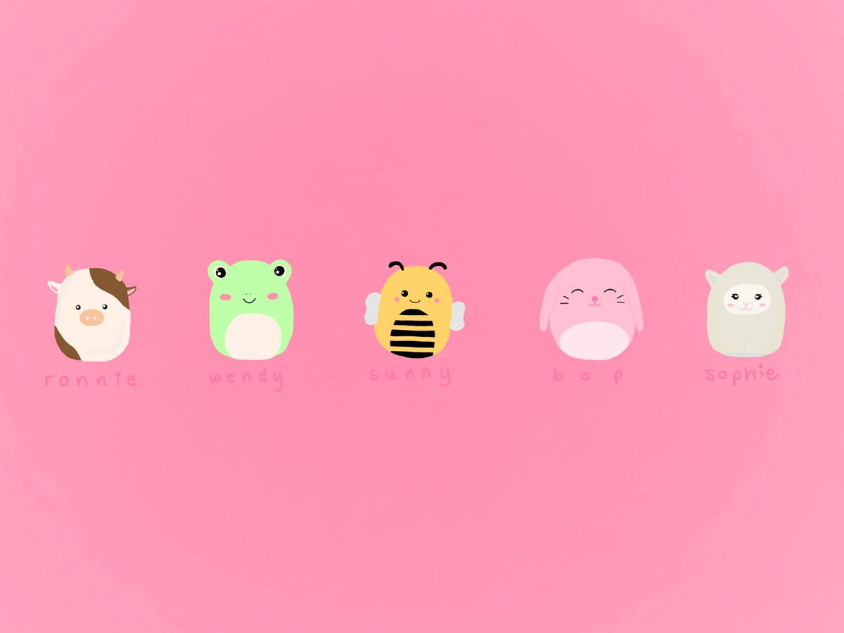 Cartoon Squishmallows, pink, solid pink background, SD Desktop Wallpaper
