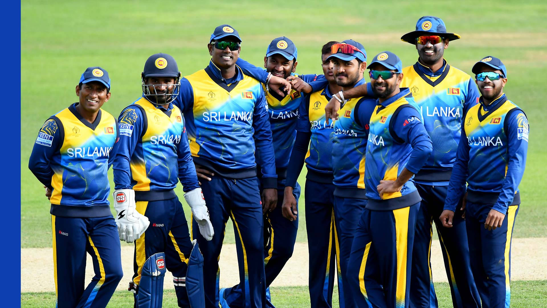 Sri Lanka Cricket Team, sunny green field, blue and yellow uniforms, Full HD Desktop Wallpaper