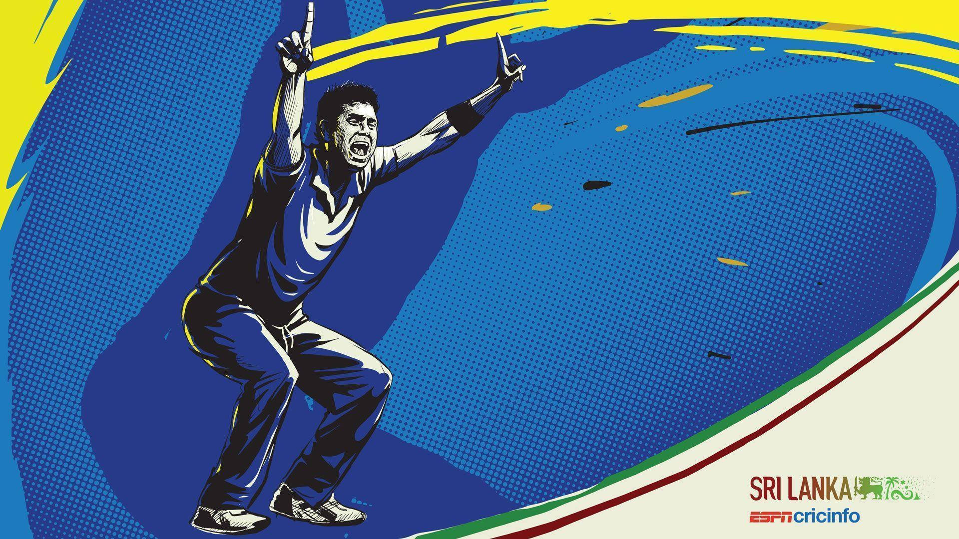 Sri Lanka Cricket, blue uniform, blue and yellow halftone background, Full HD Desktop Wallpaper