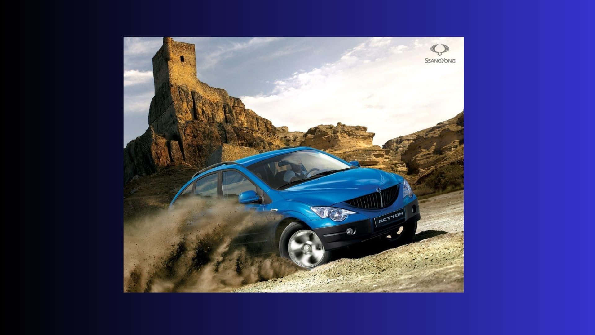 Ssangyong, vibrant blue SUV, rugged dirt road, Full HD Desktop Wallpaper