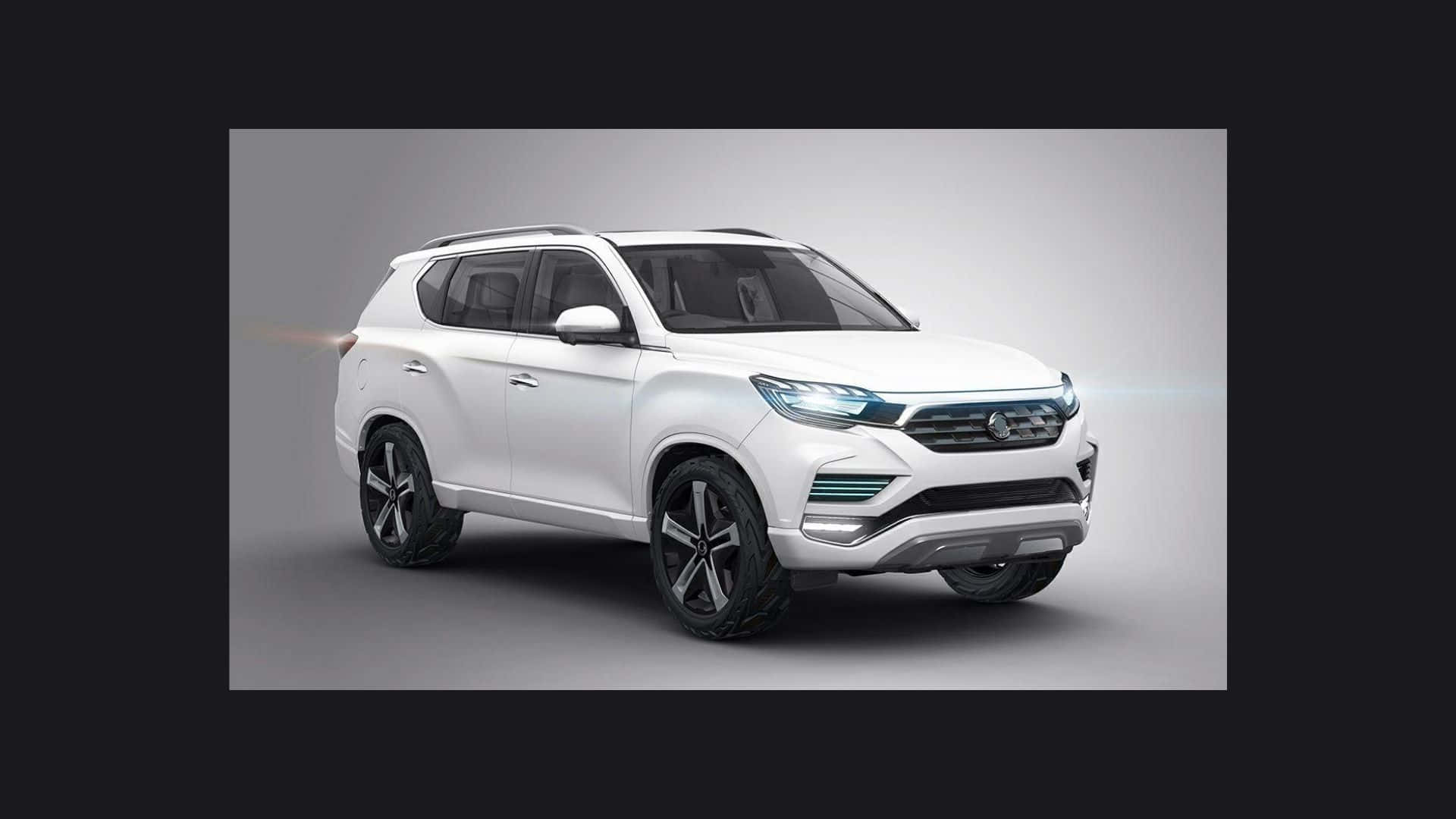 Ssangyong, white SUV, glowing blue headlights, Full HD Desktop Wallpaper