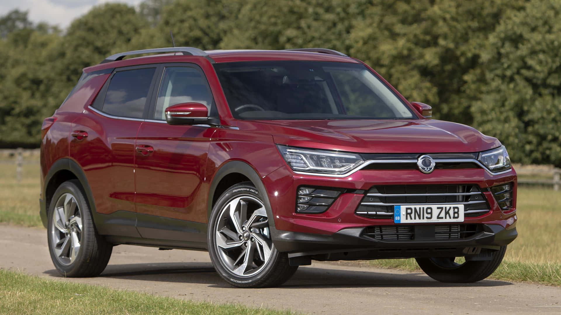 Ssangyong, glossy red SUV, gravel path, Full HD Desktop Wallpaper