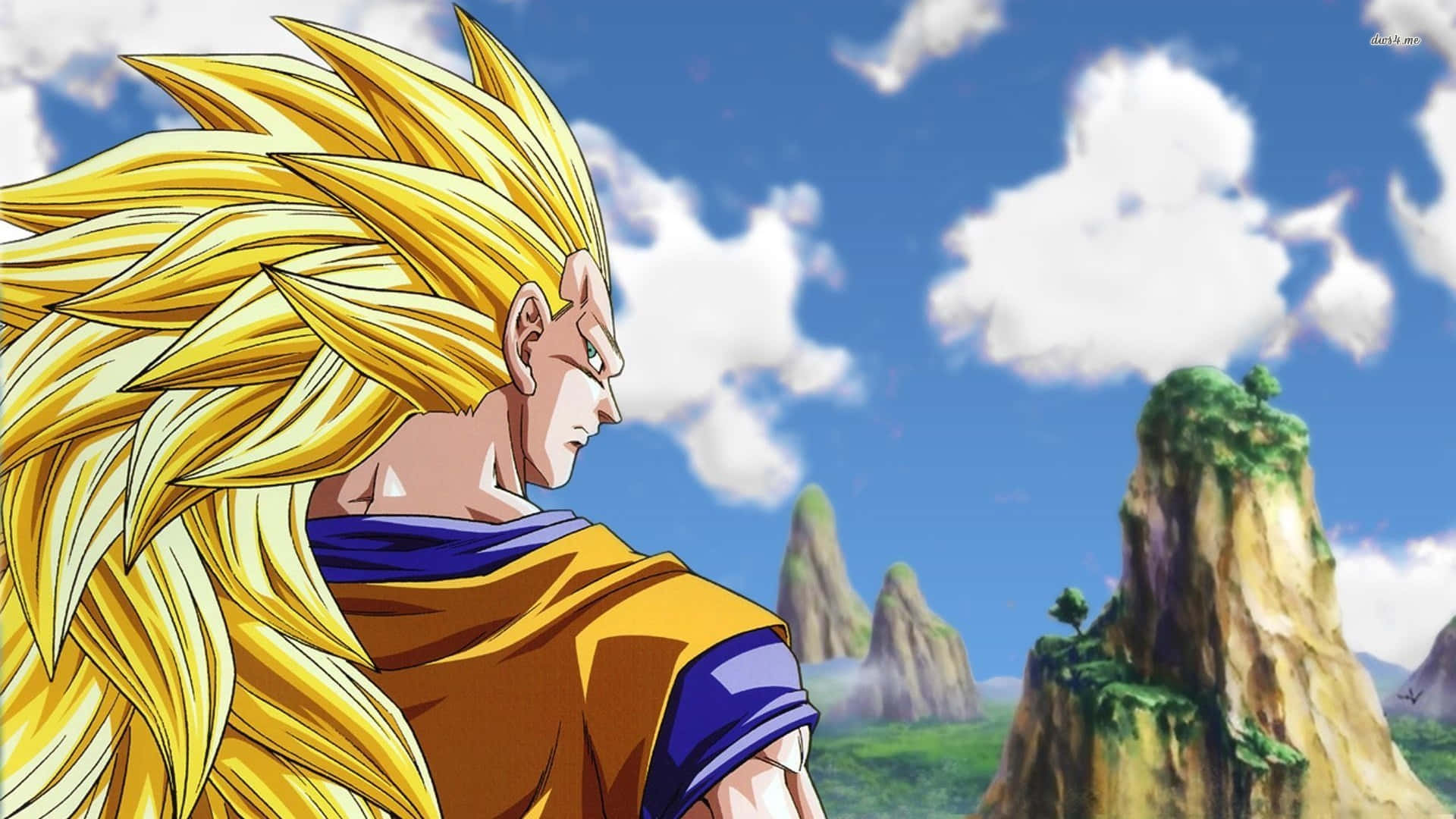 SSJ3, spiky golden hair, bright blue sky, Full HD Desktop Wallpaper