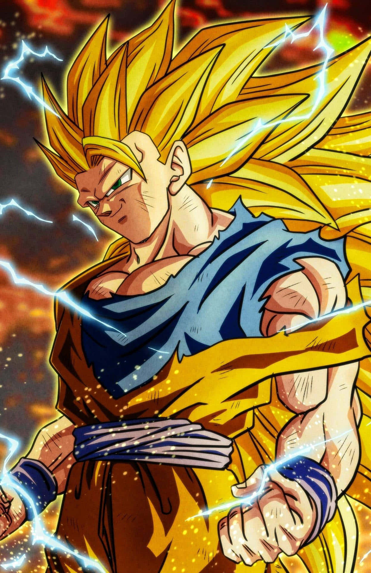Ssj3, spiky golden hair, blue gi, Full HD Phone Wallpaper
