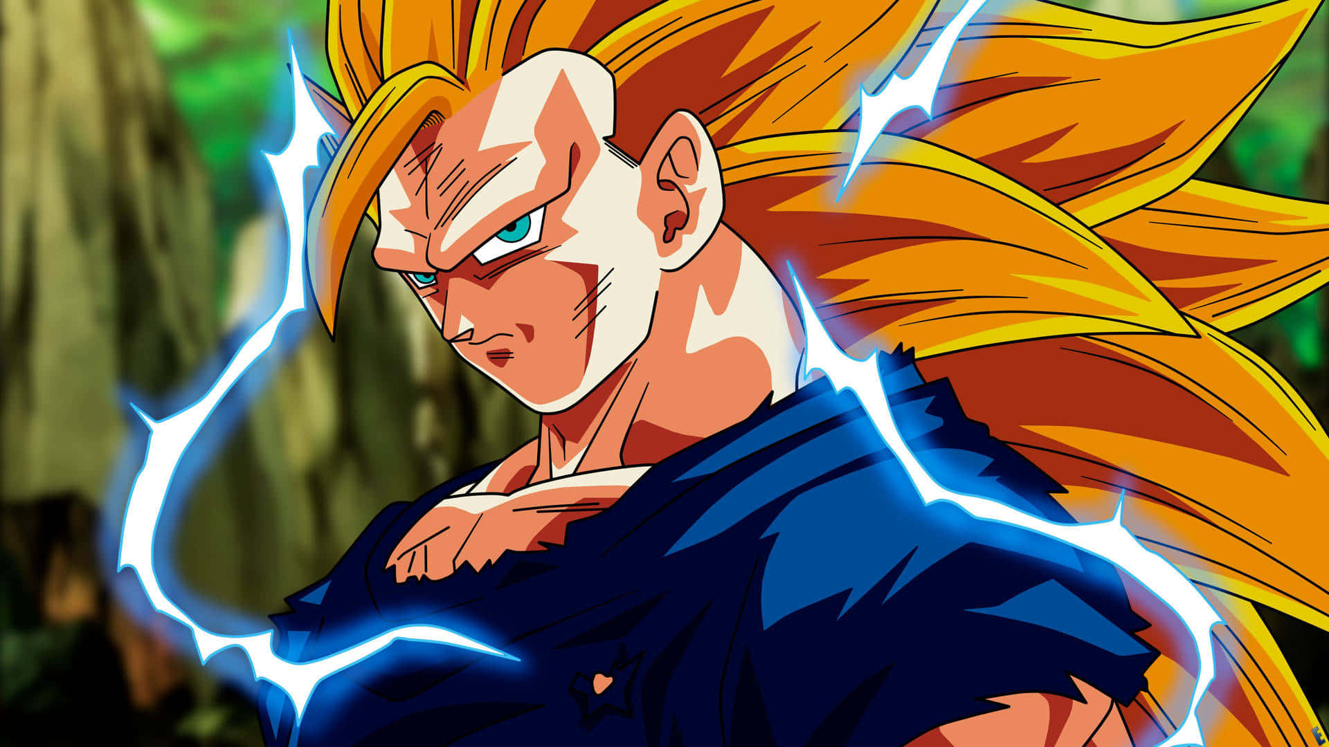 SSJ3, spiky golden hair, blue lightning, Full HD Desktop Wallpaper