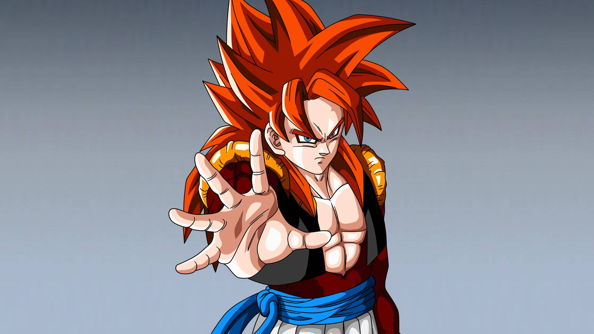 Ssj4 Gogeta, fiery orange spiky hair, intense gaze, Full HD Desktop Wallpaper